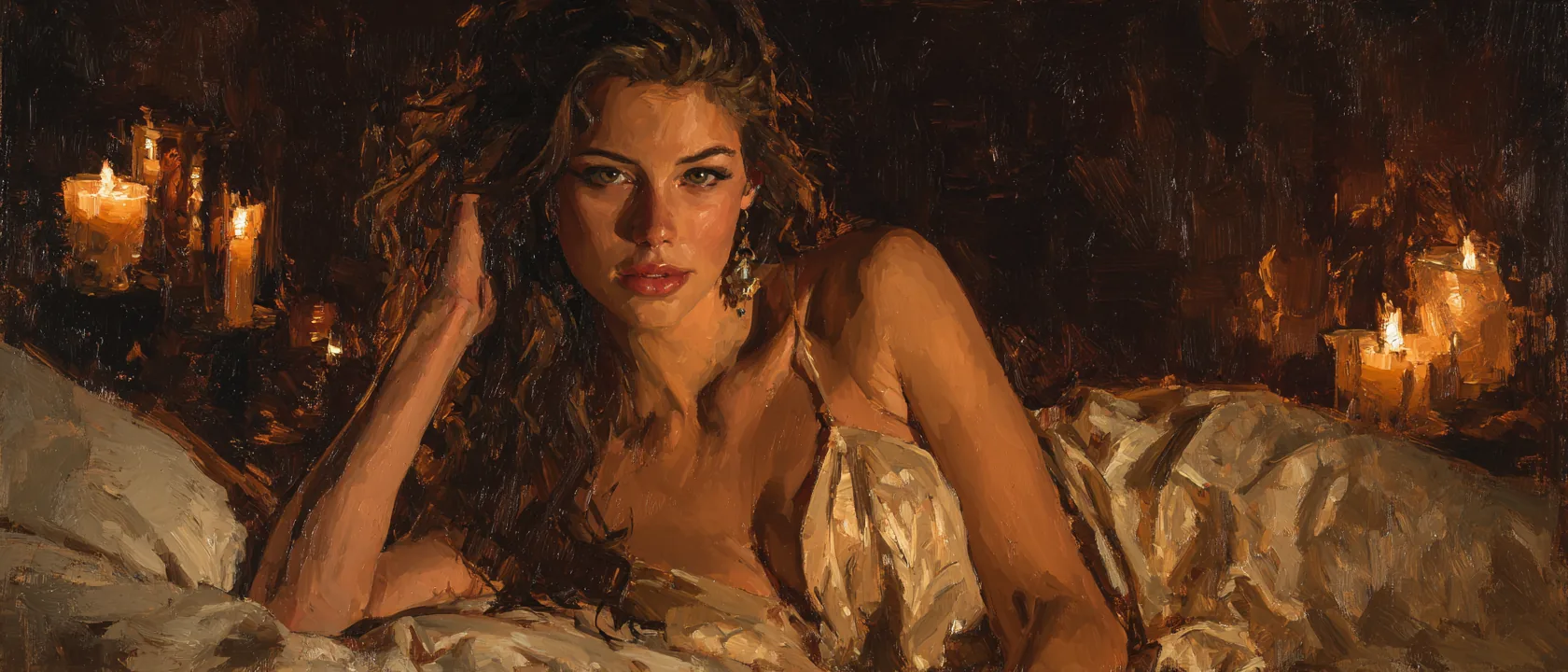 Classical oil painting of a young woman with.
