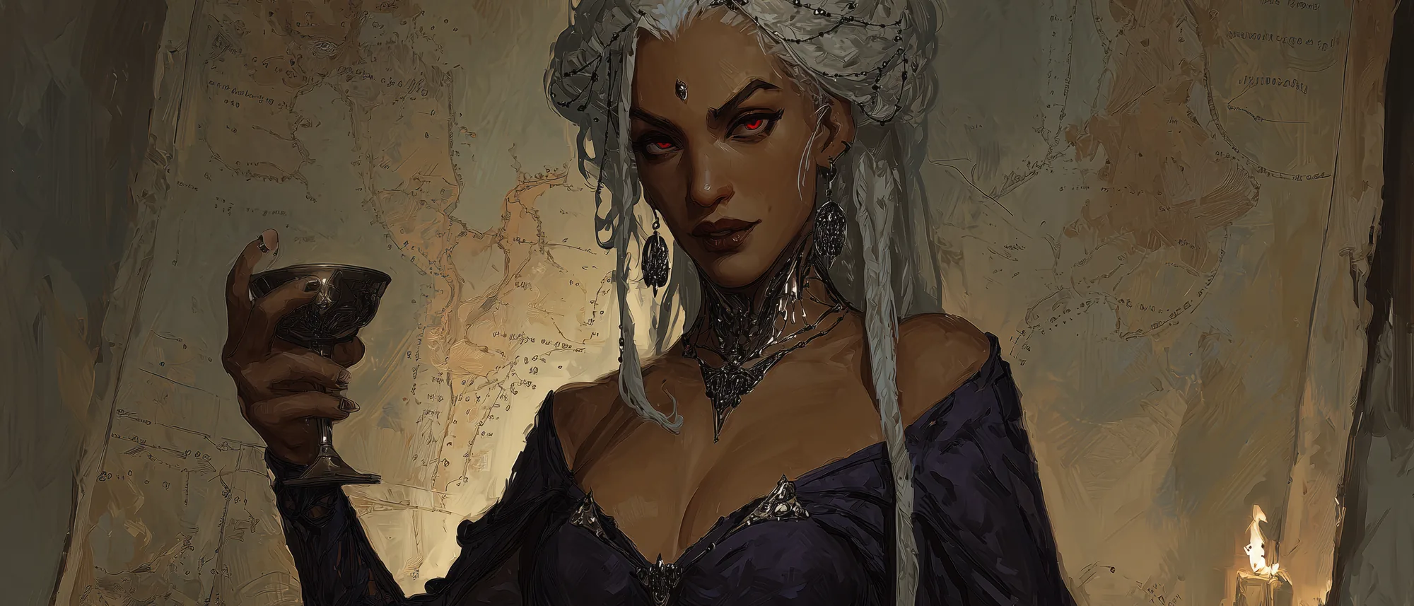 Portrait of elegant drow woman with smooth obsid.